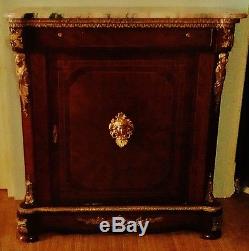 Antique French Louis Style Cabinet Credenza Commode, Figural Ormolu, Inlaid