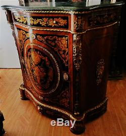 Antique French Louis Style Cabinet Credenza Commode, Figural Ormolu, Marquetry