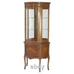 Antique French Louis XV Mahogany & Satinwood Vitrine with Floral Marquetry C1890