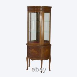 Antique French Louis XV Mahogany & Satinwood Vitrine with Floral Marquetry C1890