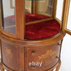 Antique French Louis XV Mahogany & Satinwood Vitrine with Floral Marquetry C1890