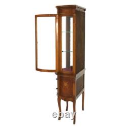 Antique French Louis XV Mahogany & Satinwood Vitrine with Floral Marquetry C1890