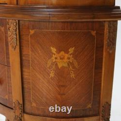 Antique French Louis XV Mahogany & Satinwood Vitrine with Floral Marquetry C1890