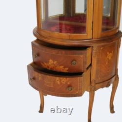 Antique French Louis XV Mahogany & Satinwood Vitrine with Floral Marquetry C1890