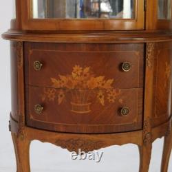 Antique French Louis XV Mahogany & Satinwood Vitrine with Floral Marquetry C1890