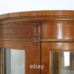Antique French Louis XV Mahogany & Satinwood Vitrine with Floral Marquetry C1890