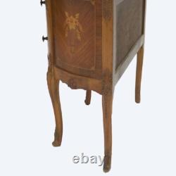 Antique French Louis XV Mahogany & Satinwood Vitrine with Floral Marquetry C1890