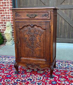 Antique French Louis XV Style Cabinet Cupboard w Drawer Carved Oak Tall 1920s