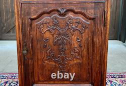 Antique French Louis XV Style Cabinet Cupboard w Drawer Carved Oak Tall 1920s