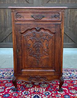 Antique French Louis XV Style Cabinet Cupboard w Drawer Carved Oak Tall 1920s