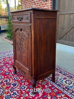 Antique French Louis XV Style Cabinet Cupboard w Drawer Carved Oak Tall 1920s