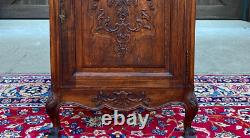 Antique French Louis XV Style Cabinet Cupboard w Drawer Carved Oak Tall 1920s