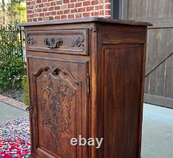 Antique French Louis XV Style Cabinet Cupboard w Drawer Carved Oak Tall 1920s