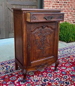 Antique French Louis XV Style Cabinet Cupboard w Drawer Carved Oak Tall 1920s