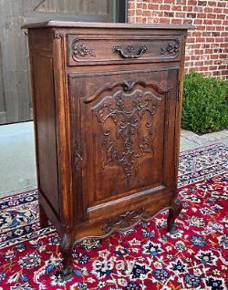 Antique French Louis XV Style Cabinet Cupboard w Drawer Carved Oak Tall 1920s