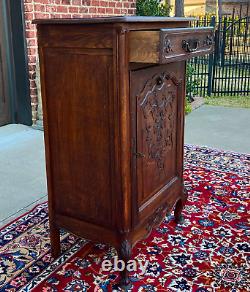 Antique French Louis XV Style Cabinet Cupboard w Drawer Carved Oak Tall 1920s