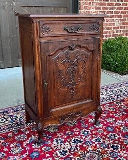 Antique French Louis XV Style Cabinet Cupboard w Drawer Carved Oak Tall 1920s