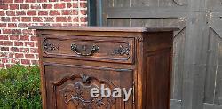 Antique French Louis XV Style Cabinet Cupboard w Drawer Carved Oak Tall 1920s