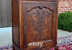 Antique French Louis XV Style Cabinet Cupboard w Drawer Carved Oak Tall 1920s