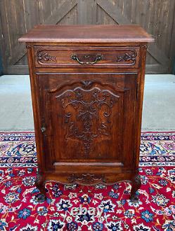 Antique French Louis XV Style Cabinet Cupboard w Drawer Carved Oak Tall 1920s