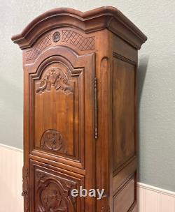 Antique French Louis XVI Armoire Cupboard Linen Cabinet Bonnetiere Mahogany