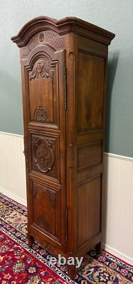 Antique French Louis XVI Armoire Cupboard Linen Cabinet Bonnetiere Mahogany