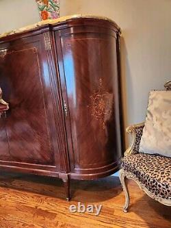 Antique French Louis XVI Large Inlaid Sideboard Bar Buffet Spectacular Onyx Top