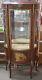 Antique French Mahogany Vitrine Curio Cabinet Display With Painted Decoration