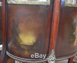 Antique French Mahogany Vitrine Curio Cabinet Display with Painted Decoration