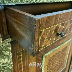 Antique French Marquetry Inlaid Ormolu Louis XV Pier Cabinet with Marble Top