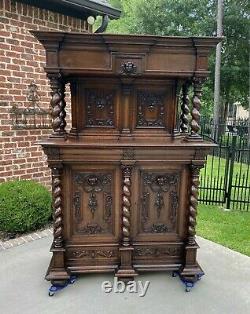 Antique French Oak BARLEY TWIST Bar Liquor Cabinet Buffet Renaissance Server