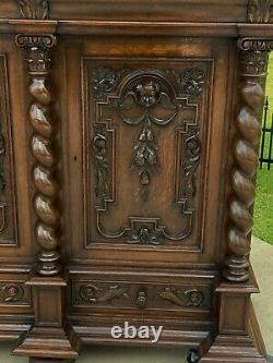 Antique French Oak BARLEY TWIST Bar Liquor Cabinet Buffet Renaissance Server