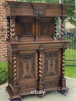 Antique French Oak BARLEY TWIST Bar Liquor Cabinet Buffet Renaissance Server