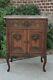 Antique French Oak Louis Xv Side Cabinet End Table Nightstand Marble Top Drawer