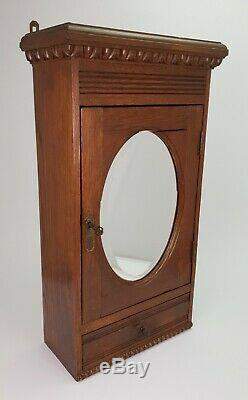 Antique French Oak Medicine Bathroom Vanity Cabinet w Mirror & Drawer