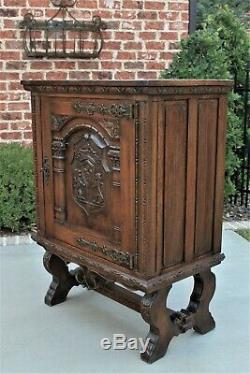 Antique French Oak Wine Cabinet Bar Liquor Cabinet Trestle Base Neo Renaissance