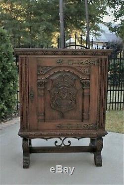 Antique French Oak Wine Cabinet Bar Liquor Cabinet Trestle Base Neo Renaissance