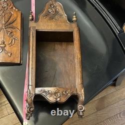 Antique French Provincial Carved Wood Fariniere Flour Box Floral Basket Walnut