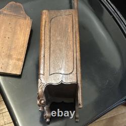 Antique French Provincial Carved Wood Fariniere Flour Box Floral Basket Walnut