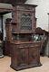 Antique French Renaissance Revival Oak Wood & Stained Glass Buffet/sideboard