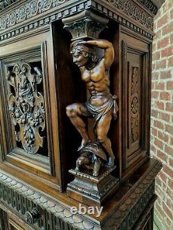Antique French Renaissance Revival Walnut Chest Cabinet Apothecary Jewelry