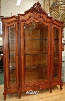 Antique French Rosewood Three-Door Curio Cabinet #1202