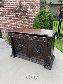 Antique French Sideboard Server Cabinet Renaissance Carved Oak 55 W