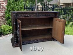 Antique French Sideboard Server Cabinet Renaissance Carved Oak 55 W