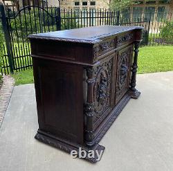 Antique French Sideboard Server Cabinet Renaissance Carved Oak 55 W