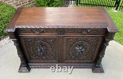 Antique French Sideboard Server Cabinet Renaissance Carved Oak 55 W