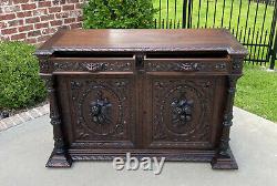 Antique French Sideboard Server Cabinet Renaissance Carved Oak 55 W