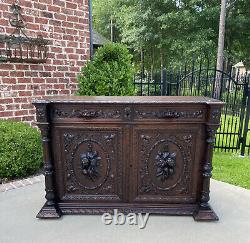 Antique French Sideboard Server Cabinet Renaissance Carved Oak 55 W