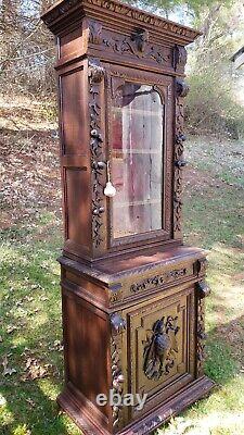 Antique French Step Back Cupboard Renaissance Oak 19th C Quaint Size 2 pieces