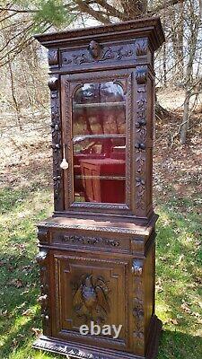 Antique French Step Back Cupboard Renaissance Oak 19th C Quaint Size 2 pieces